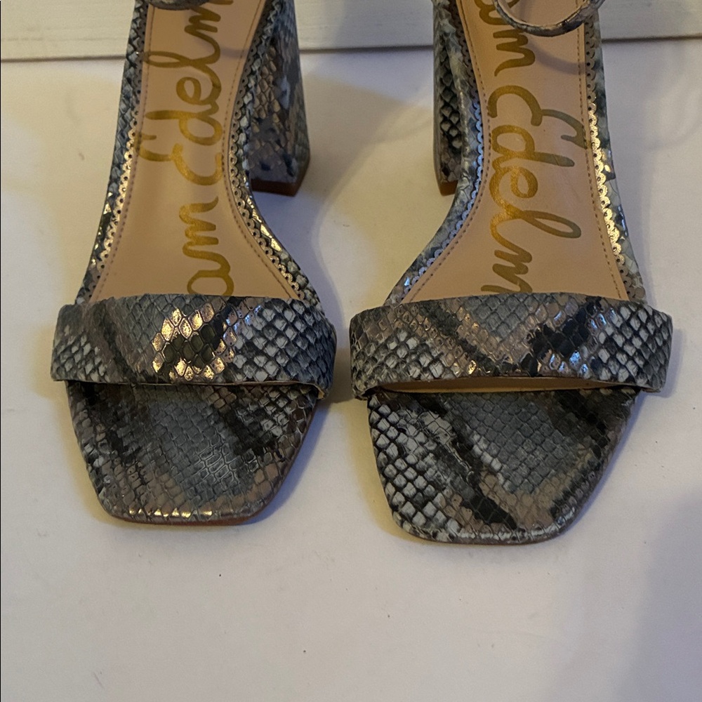 Sam Edelman Daniella Snake Print 3.5 in Leather Block Heels size 7.5 - Picture 3 of 12